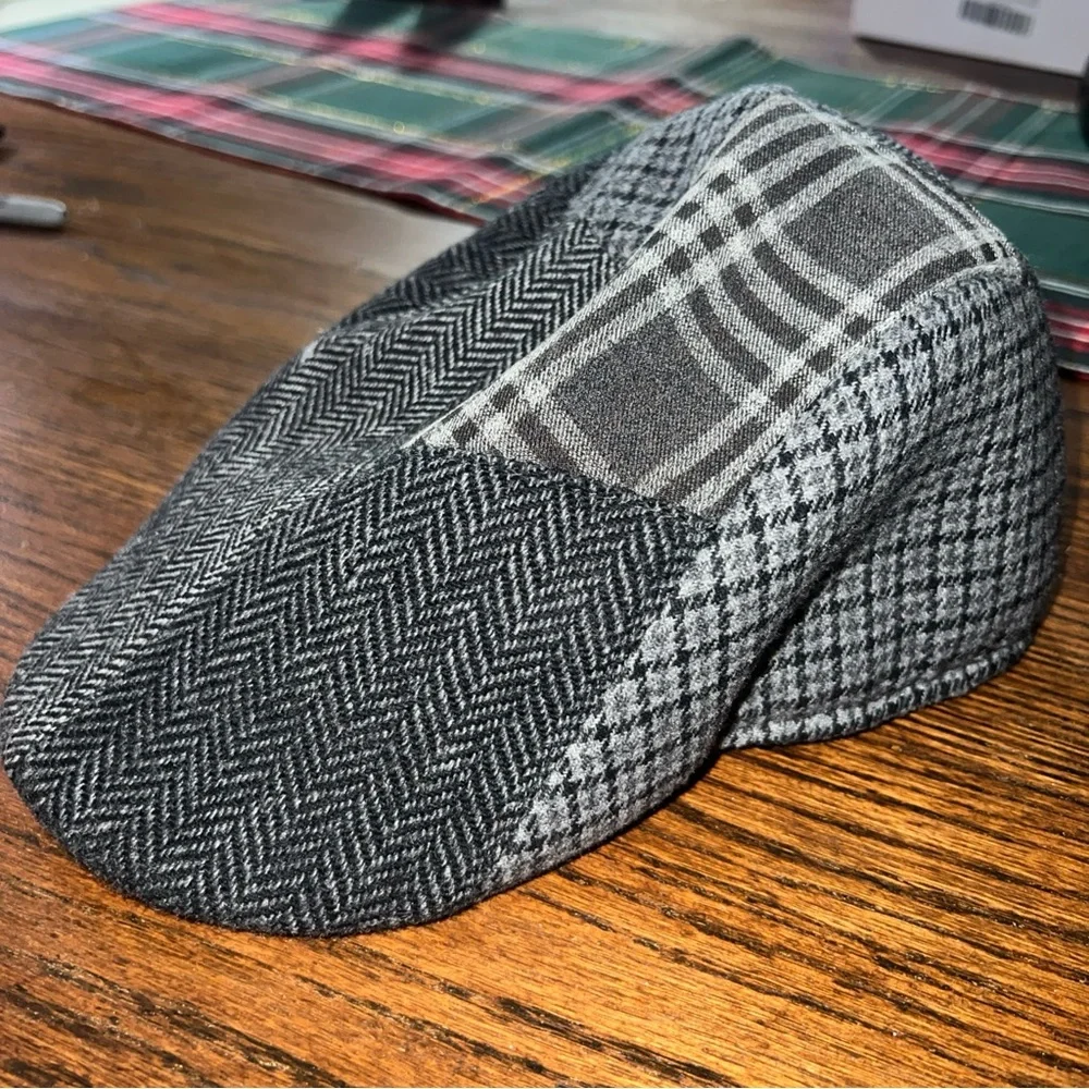 Henschel Hat Co. Plaid Patchwork Grey Golf Newsboy Cabbie Hat. Sz M 100% Wool